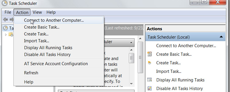 Windows Task Scheduler - Create Basic Task window showing task name and description fields